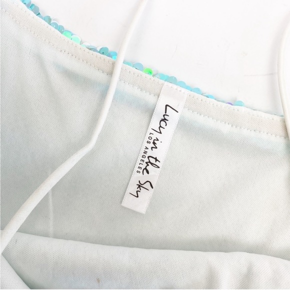 Lucy in the Sky Iridescent Sequin Bodycon Mini Dress Aqua - Picture 7 of 7